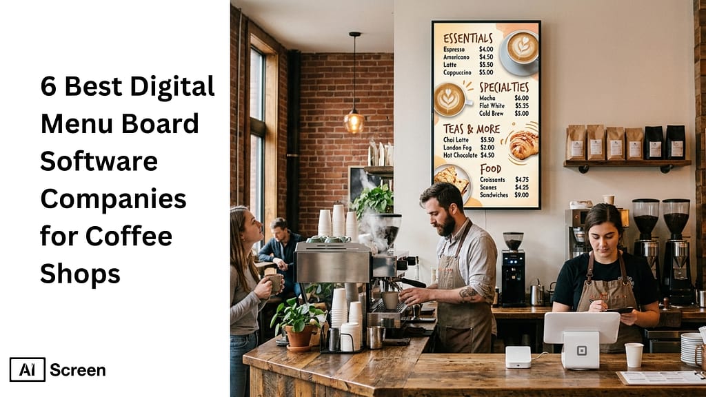 digital menu boards for coffee shops displaying menu items