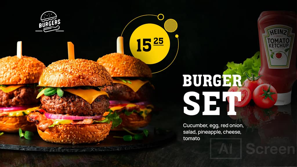 Digital menu board for Burgers with onion rings