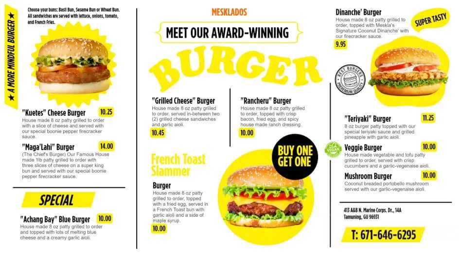 Digital menu board for Burgers and onions pickles
