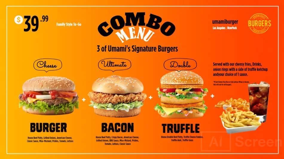 Digital menu board for cal burger jack cheese