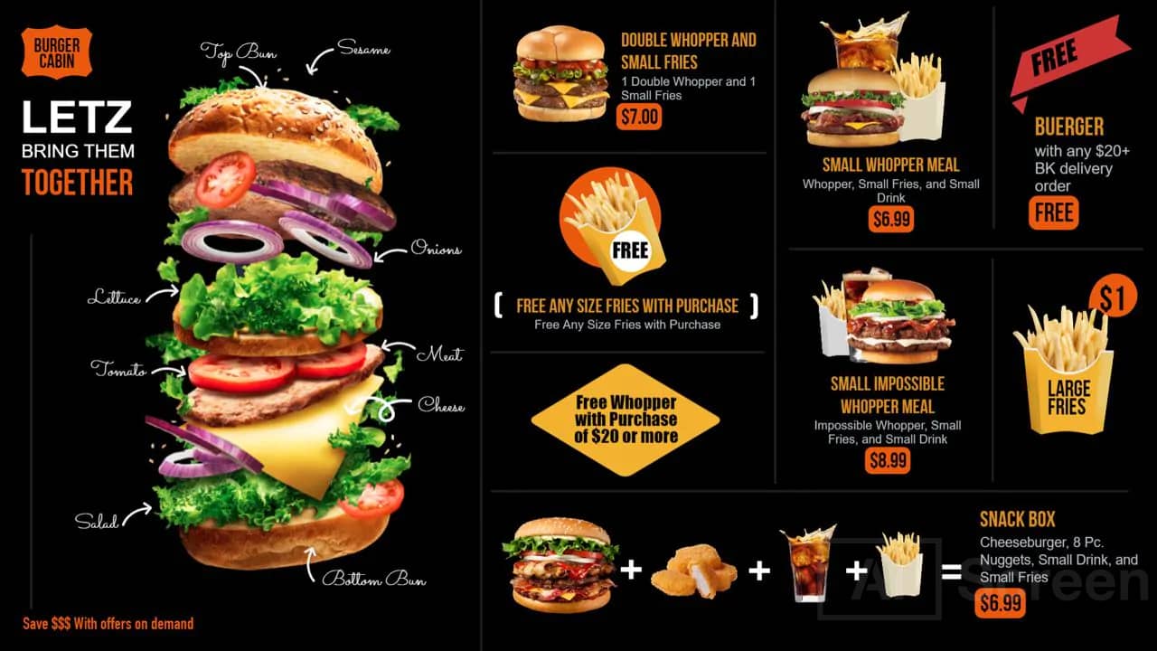 Digital Menu Borad for point burger swiss cheese