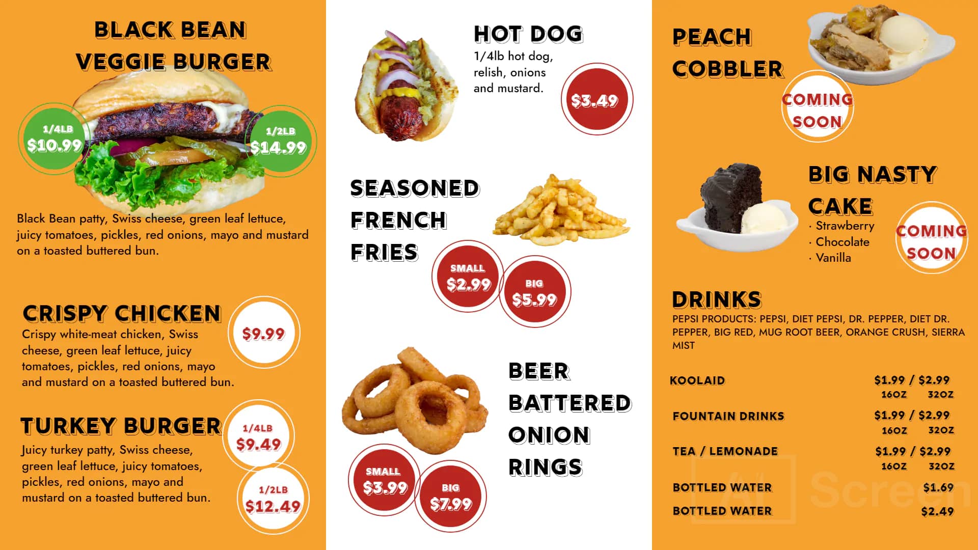 Digital menu board for sesame bun burger