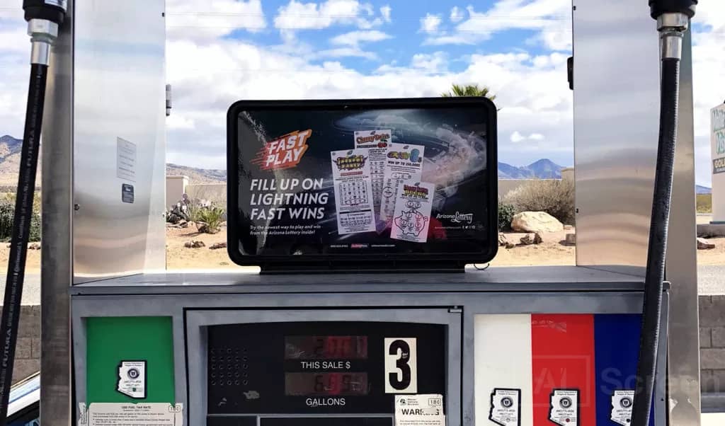 gas station pump advertising digital sign to inform customers with fun deals